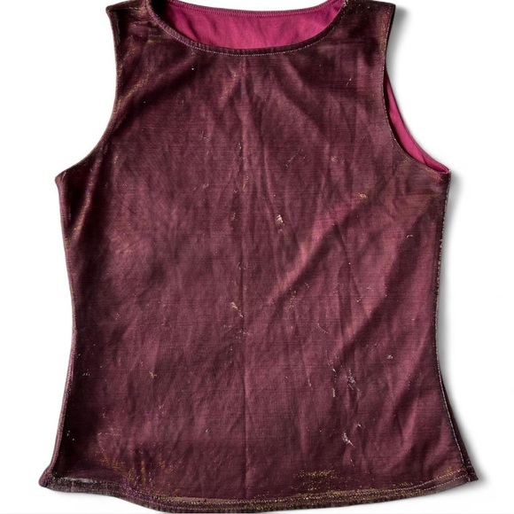 Vintage 90s Capucino Womens Multicolour Burgundy Mesh Detail Tank Top Medium - Picture 3 of 9